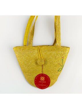 Amarige de Givenchy Straw Tote Bag Yellow Floral Embroidered